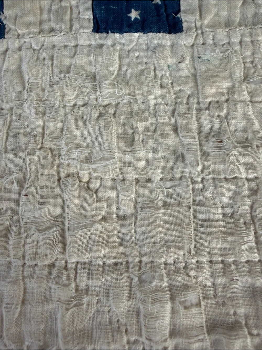 VTG Irish Chain Quilt Blue White Stars Soft Gauzy Cotton 1940s Cutter 70x75